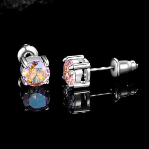 Vista 2 de Aretes de titanio con circonita cúbica especial de arcoíris, hipoalergénicos para orejas sensibles