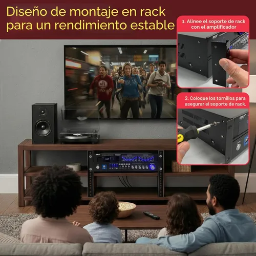 Vista 4 de [Usado] Pyle - Amplificador híbrido Bluetooth para el hogar - Receptor de amplificador de potencia estéreo de montaje en rack de 6 canales, 2000 W
