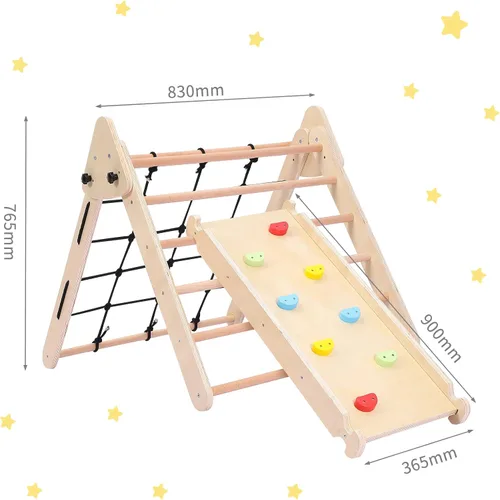Vista 3 de Colorido escalador triangular 2 en 1 con rampa, escalador triangular para niños pequeños, juguetes plegables para bebés, gimnasio de selva