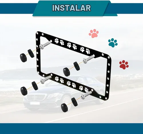 Vista 5 de Marco de placa con huellas de pata - 2 piezas de placa de matrícula personalizada de aluminio para automóvil con cubierta de huellas de pata