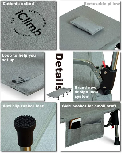 Vista 7 de iClimb Cuna plegable súper fácil de montar, ultraligera, compacta y resistente, con bolsa de transporte para adultos, camping, mochileros
