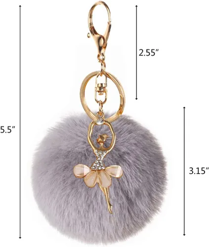Vista 2 de CIEOVO 18 llaveros con pompones esponjosos, con llavero de niña bailarina, para niñas, bolsa de manualidades, 16