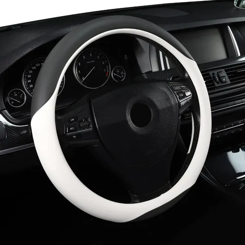 Vista 8 de Funda universal para volante de auto de 15" de piel de microfibra, ajuste universal para auto, elástica, antideslizante, transpirable y sin olor