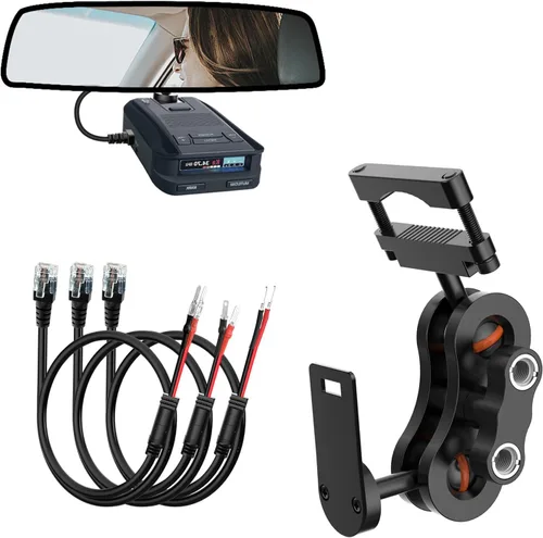 Vista 9 de SDSACZMU Soporte para Detector de Radar, Soporte de Montaje de Radar de Varilla de Espejo Retrovisor + Kit de Cable de Alimentación de Cableado