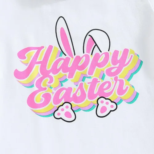 Vista 4 de Traje de Pascua para bebé niña, camiseta de manga corta de conejomameluco con pantalones acampanados, traje de Pascua para niña pequeña