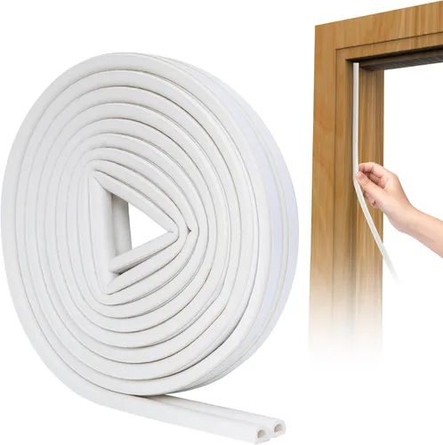 Vista 15 de SUNMON Burlete de 33 pies (10 m) tipo D, para impermeabilizar e insonoriza, hecho de espuma autoadhesiva, para puertas y ventanas (blanco)