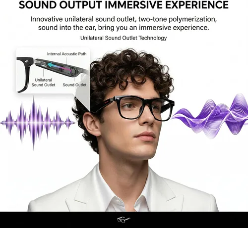 Vista 2 de Gafas de traducción inteligente AI Traductor de voz de 164 idiomas, Bluetooth de oído abierto con altavoces, lentes fotocrómicas, batería ligera