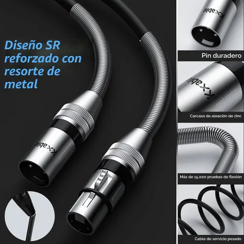 Vista 2 de Kxable - Cable de micrófono XLR 1 pie, XLR macho a hembra, cable de micrófono equilibrado de 3 pines, cable de altavoces blindado, conectores