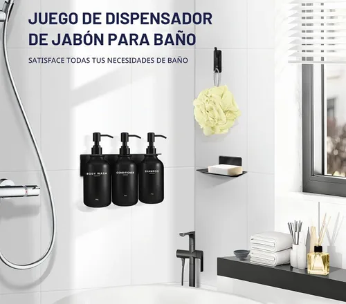 Vista 3 de Champú acondicionador dispensador de jabón y gancho adicional, color negro