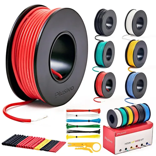 Vista 10 de Plusivo Cable de conexión de cobre estañado, 6 colores (negro, rojo, amarillo, verde, azul, blanco), kit de cable de conexión