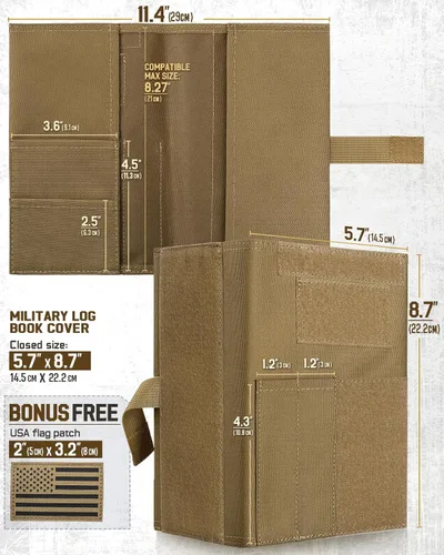 Vista 2 de Funda táctica para libro de registro militar de 5.5 x 8 pulgadas, soporte protector de libro verde, funda desmontable para cuaderno de campo