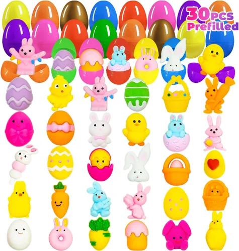 Vista 8 de 24 huevos de Pascua prellenados con juguetes esponjosos Mochi, huevos de plástico rellenos de Mochi Squishies para los sufrimientos de la cesta