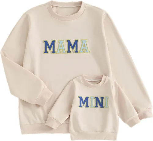 Vista 18 de Mommy and Me - Conjunto familiar de manga larga con cuello redondo y estampado de letras Rosado Rojo