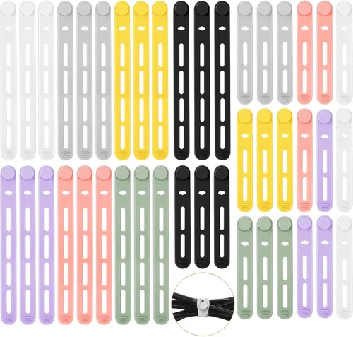 Vista 11 de Tellegloww 42 piezas de bridas de cable de silicona reutilizables, correas de cordón elásticas multiusos para agrupar y sujetar auriculares