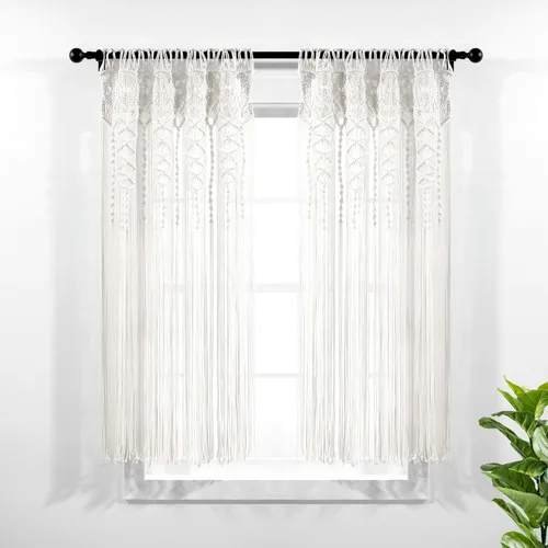 Vista 9 de Lush Decor Panel Individual de Cortina de Ventana de Algodón Texturizado Macramé Boho 40" An x 84" L Rubor - Cortinas de Macramé para Ventanas