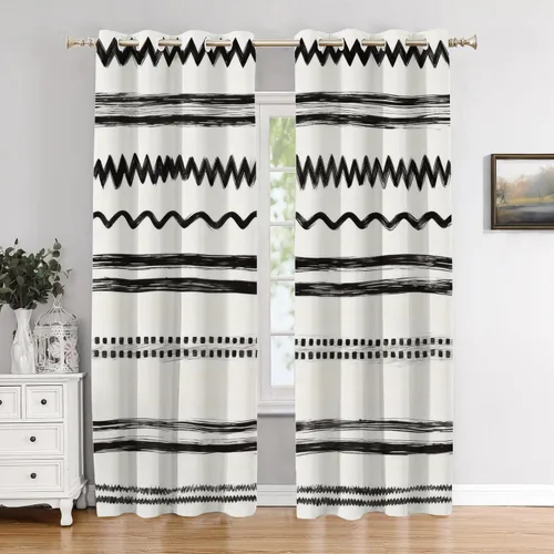 Vista 163 de Cortinas opacas de poliéster multicapa para cafetería, con diseño de diamantes, 2 unidades, 26 x 24 pulgadas