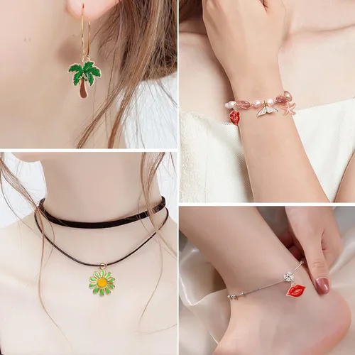 Vista 7 de 500 PCS Dijes para Fabricación de Joyas, Surtidos de Oro, Plata y Esmalte Dijes Lindos para Pulseras DIY, Collares, Aretes, Llaveros y Proyectos