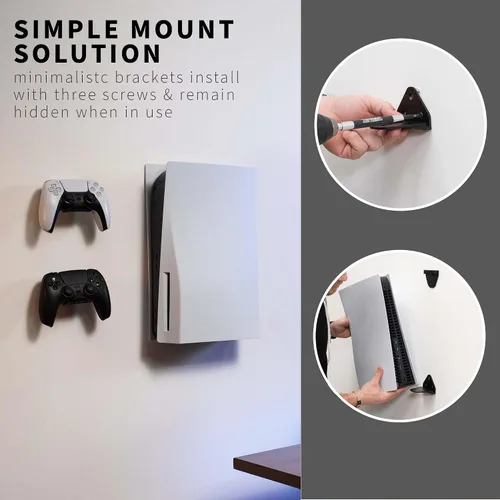 Vista 6 de VIVO Soporte de pared 2 en 1 y debajo del escritorio diseñado para consola de juegos PS5 Playstation 5 Standard y edición digital pantalla de pared