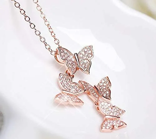Vista 2 de XINSHUN - Collar de plata de ley 925, diseño de mariposas, con dije de plata de ley 925