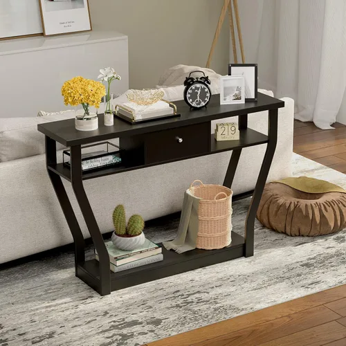 Vista 2 de WATERJOY Mesa de entrada de madera de 47 pulgadas con cajón y estante, mesas decorativas para sala de estar y pasillo