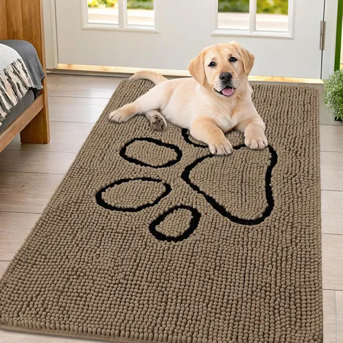 Vista 218 de Smiry Tapete para puerta de perro para patas fangosas, absorbente y Gris y negro