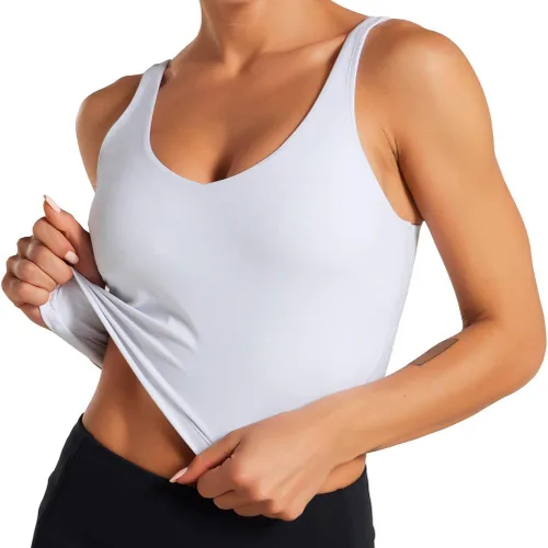 Vista 2 de Dragon Fit - Sujetador deportivo para mujer, corte largo, con relleno, estilo camiseta corta sin mangas para yoga, deportes, entrenar o correr