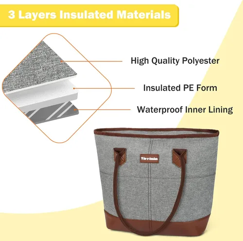 Vista 4 de Tirrinia Lonchera térmica para mujer, impermeable, grande, con bolsillos frontales, a prueba de fugas, reutilizable, para el trabajo, la escuela