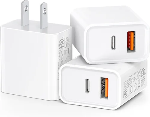Vista 12 de Paquete de 3 cargadores tipo C, enchufe de pared USB C de doble puerto de 20 W PD y QC USB A bloque de carga rápida para Samsung Galaxy S24