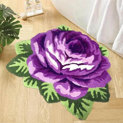 Vista 27 de Alfombrilla Abreeze con 4 rosas, alfombrillas con diseño de flores azul, hecha a mano, antideslizante (no se desliza), alfombrilla moderna, de puede