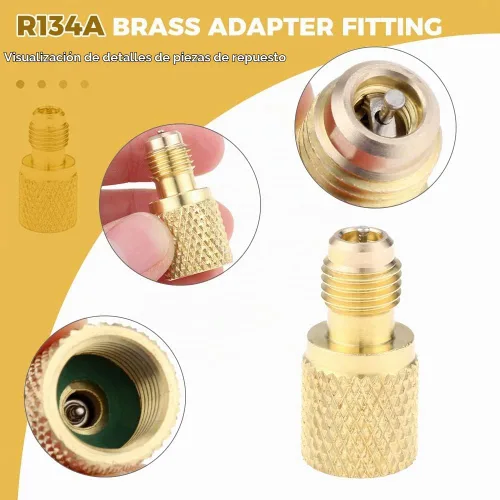 Vista 3 de Adaptador de latón R134A, adaptador de tanque de refrigerante de freón hembra de 1/4 pulgadas macho a 1/2 pulgada hembra con núcleo de válvula