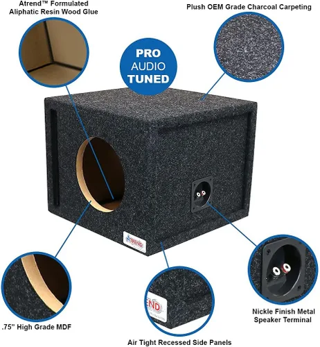 Vista 3 de Atrend Caja de subwoofer de sintonía SPL con ventilación única de 8 pulgadas – Mejora la calidad de audio, sonido y graves – Certificado de carcasa