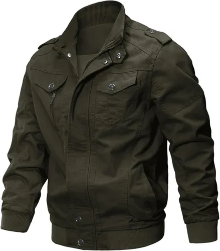 Vista 4 de Crysully - Chaqueta cortavientos para hombre, estilo informal y cuello militar, para primavera-otoño