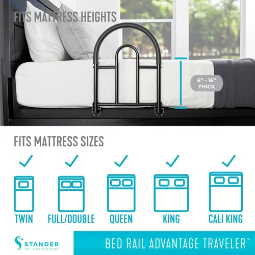 Vista 4 de Stander Riel de cama Advantage Traveler, barandilla plegable bariátrica con bolsa para adultos, personas mayores y ancianos, barandilla de seguridad