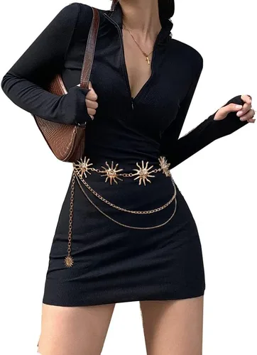Vista 3 de Cinturón de cadena de metal de varias capas para mujer, estilo bohemio, para el sol, para el vientre, para la cintura