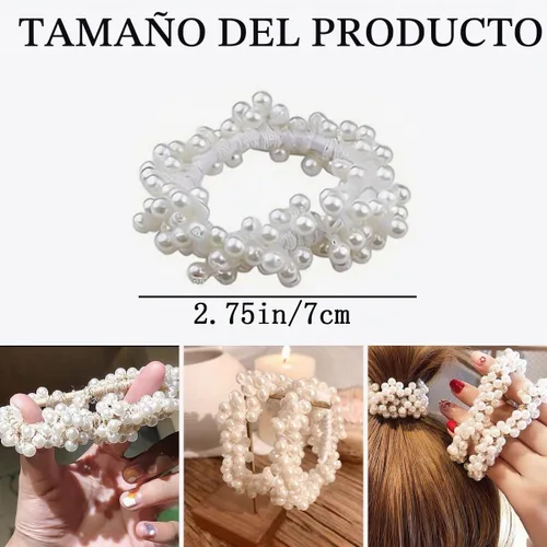 Vista 2 de 8 ligas para el cabello con perlas, elásticas blancas, elásticas para coleta de caballo, elegantes y elegantes, elegantes y elegantes, accesorios