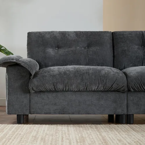 Vista 35 de Sofá modular moderno en forma de U de 115 pulgadas, juego de sofás tapizados grandes con asiento de almacenamiento, sofá cama convertible con diván