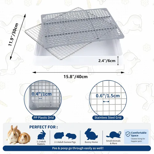Vista 4 de FHTONGE Bandeja de arena para jaula con agujeros de rejilla de acero, rectangula caja de arena para conejos, inodoro para mascotas, para rata