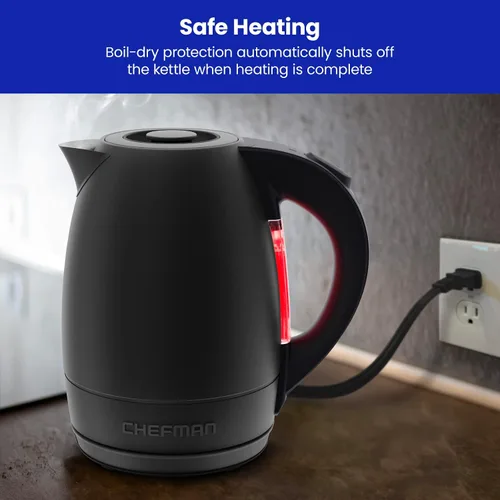 Vista 6 de Chefman Hervidor eléctrico, hervidor eléctrico de acero inoxidable de 1.8 litros con apagado automático, luces LED, protección para hervir y secar