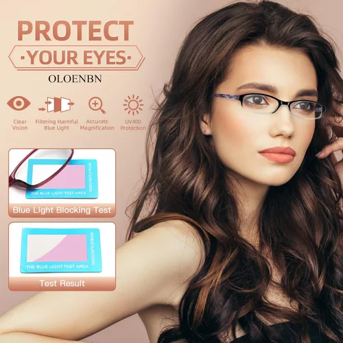 Vista 5 de Reading Glasses for Women,6 Pack Blue Light Blocking Glasses for Women,Fashion Readers with Spring Hinge Eyeglasses
