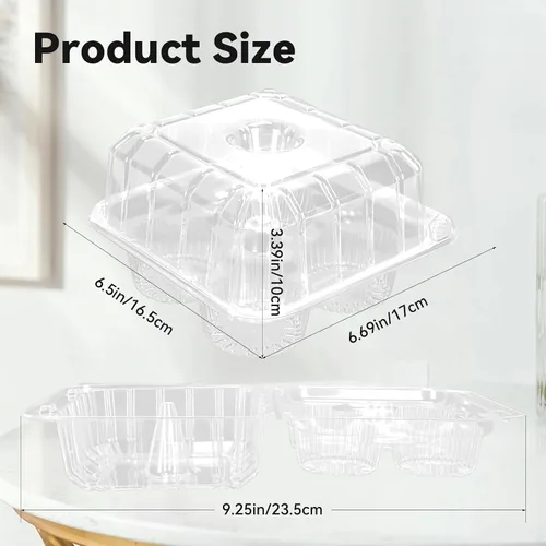 Vista 2 de Paquete de 40 cajas de plástico transparente para cupcakes de 4 compartimentos, soportes para cupcakes de 4 cavidades, recipientes transparentes