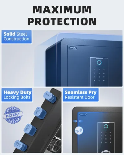 Vista 4 de Caja de seguridad biométrica de huellas digitales DAYI, cajas de seguridad para el hogar de 2.0 pies cúbicos con bolsa ignífuga, caja de seguridad