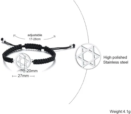 Vista 2 de MEALGUET 1-5 pulseras de acero inoxidable con dije de estrella de David trenzadas, joyería judía, regalo religioso para hombres y mujeres, Metal