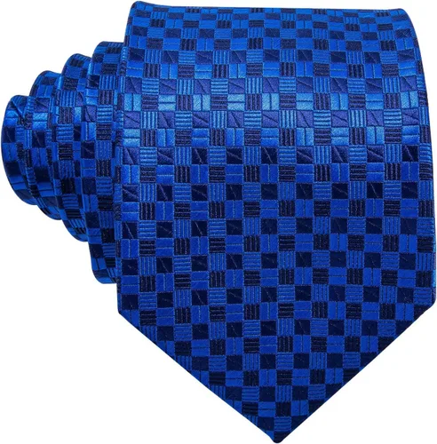 Vista 112 de Barry.Wang Juego de corbatas a cuadros para hombre con pañuelo gemelos de rayas clásicas