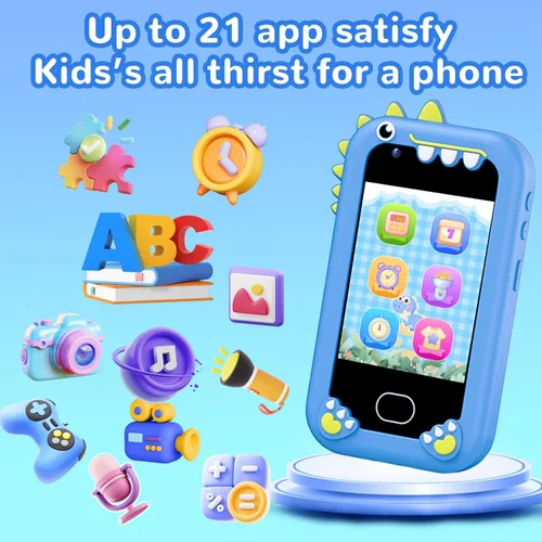 Vista 7 de Lapare Teléfono infantil para niños, teléfono de juguete con pantalla táctil con doble cámara, música y juegos, teléfono de juguete de aprendizaje
