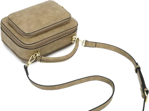 Vista 6 de Bolsos cruzados para mujer, diseño moderno, bolso de hombro, bolso de mano, bolsa de mano con doble cremallera y asa superior
