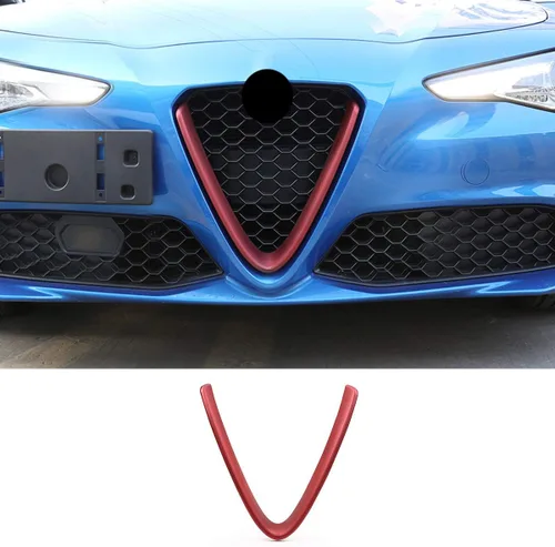 Vista 12 de Marco decorativo de rejilla frontal de plástico ABS para Alfa Romeo Giulia 2017-2020 (fibra de carbono, estilo A)