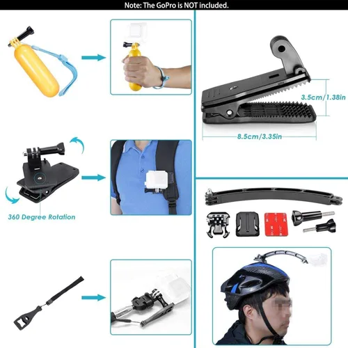 Vista 4 de Navitech Kit combinado de accesorios para cámara de acción 50 en 1 con funda EVA, compatible con cámara de acción Surfola SF530 4K
