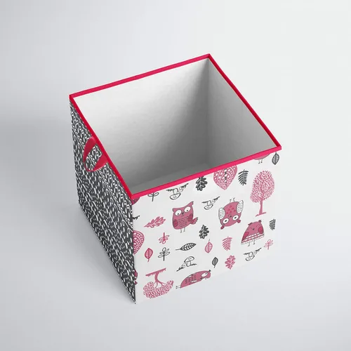 Vista 3 de Bacati Owls - Caja de almacenamiento de algodón para niñas, color rosa y gris