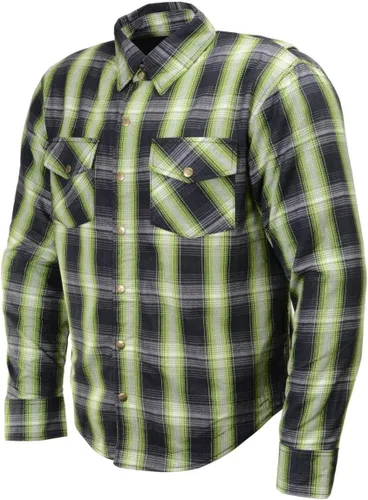 Vista 10 de Camisa de motociclista Milwaukee Leather para hombre, de franela a cuadros con fibra de aramida y armadura - Azul pequeña