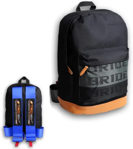 Vista 18 de W-POWER JDM Bride Racing Mochila de viaje para laptop con parte inferior marrón con correas de arnés ajustables (ASIMO-BK)